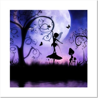 Cute fairy dancing in the night Posters and Art